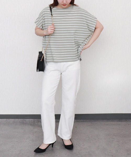 libelle more(リベル モア)の「ボーダー袖タックフレンチドルマンプルオーバー(Tシャツ/カットソー・レディース・ネイビー/ブラック/グレー/オフホワイト・L/M)」の4枚目の写真