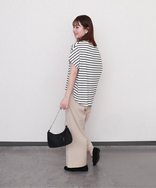 libelle more(リベル モア)の「ボーダー袖タックフレンチドルマンプルオーバー(Tシャツ/カットソー・レディース・ネイビー/ブラック/グレー/オフホワイト・L/M)」の5枚目の写真