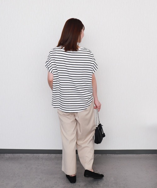 libelle more(リベル モア)の「ボーダー袖タックフレンチドルマンプルオーバー(Tシャツ/カットソー・レディース・ネイビー/ブラック/グレー/オフホワイト・L/M)」の6枚目の写真