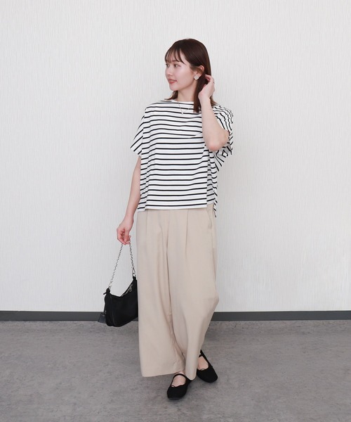 libelle more(リベル モア)の「ボーダー袖タックフレンチドルマンプルオーバー(Tシャツ/カットソー・レディース・ネイビー/ブラック/グレー/オフホワイト・L/M)」の7枚目の写真