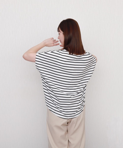 libelle more(リベル モア)の「ボーダー袖タックフレンチドルマンプルオーバー(Tシャツ/カットソー・レディース・ネイビー/ブラック/グレー/オフホワイト・L/M)」の8枚目の写真