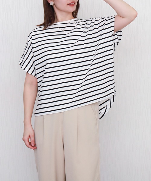 libelle more(リベル モア)の「ボーダー袖タックフレンチドルマンプルオーバー(Tシャツ/カットソー・レディース・ネイビー/ブラック/グレー/オフホワイト・L/M)」の10枚目の写真