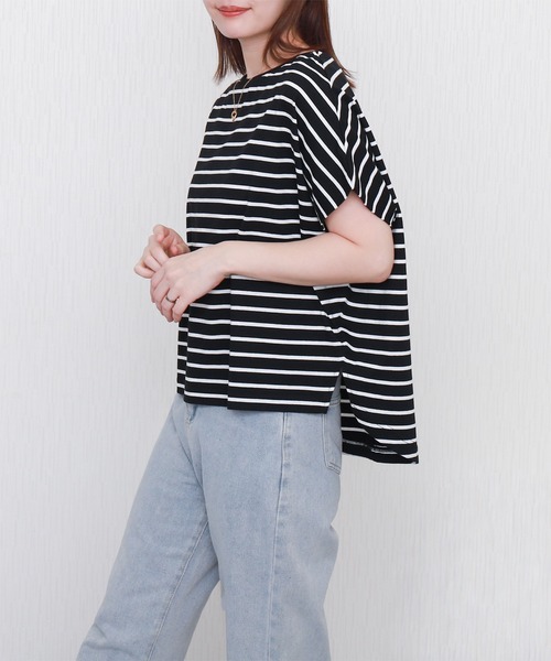 libelle more(リベル モア)の「ボーダー袖タックフレンチドルマンプルオーバー(Tシャツ/カットソー・レディース・ネイビー/ブラック/グレー/オフホワイト・L/M)」の13枚目の写真