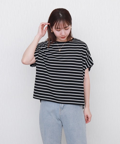 libelle more(リベル モア)の「ボーダー袖タックフレンチドルマンプルオーバー(Tシャツ/カットソー・レディース・ネイビー/ブラック/グレー/オフホワイト・L/M)」の14枚目の写真