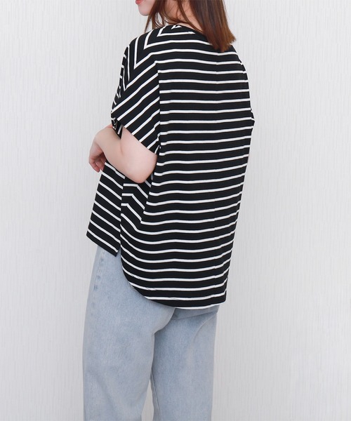 libelle more(リベル モア)の「ボーダー袖タックフレンチドルマンプルオーバー(Tシャツ/カットソー・レディース・ネイビー/ブラック/グレー/オフホワイト・L/M)」の15枚目の写真