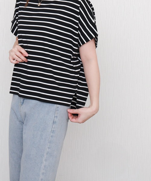 libelle more(リベル モア)の「ボーダー袖タックフレンチドルマンプルオーバー(Tシャツ/カットソー・レディース・ネイビー/ブラック/グレー/オフホワイト・L/M)」の16枚目の写真