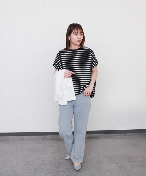 libelle more(リベル モア)の「ボーダー袖タックフレンチドルマンプルオーバー(Tシャツ/カットソー・レディース・ネイビー/ブラック/グレー/オフホワイト・L/M)」の17枚目の写真