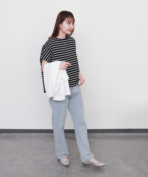 libelle more(リベル モア)の「ボーダー袖タックフレンチドルマンプルオーバー(Tシャツ/カットソー・レディース・ネイビー/ブラック/グレー/オフホワイト・L/M)」の18枚目の写真