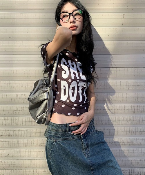 meJane(ミージェーン)の「ドット柄 × BIGロゴ メッシュTシャツ(Tシャツ/カットソー・レディース・ブラック/ホワイト・FREE)」の22枚目の写真