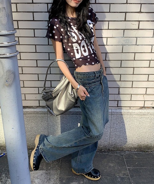 meJane(ミージェーン)の「ドット柄 × BIGロゴ メッシュTシャツ(Tシャツ/カットソー・レディース・ブラック/ホワイト・FREE)」の20枚目の写真
