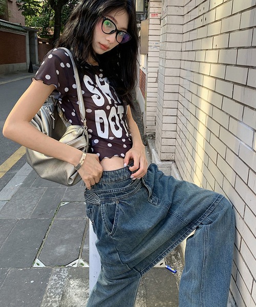 meJane(ミージェーン)の「ドット柄 × BIGロゴ メッシュTシャツ(Tシャツ/カットソー・レディース・ブラック/ホワイト・FREE)」の21枚目の写真