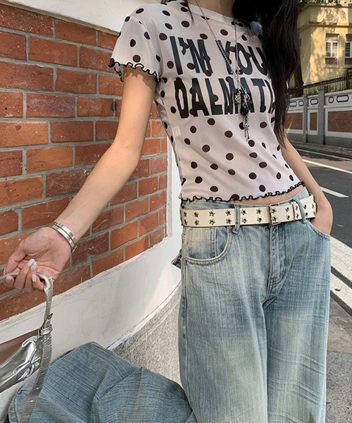 meJane(ミージェーン)の「ドット柄 × BIGロゴ メッシュTシャツ(Tシャツ/カットソー・レディース・ブラック/ホワイト・FREE)」の3枚目の写真