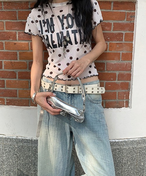 meJane(ミージェーン)の「ドット柄 × BIGロゴ メッシュTシャツ(Tシャツ/カットソー・レディース・ブラック/ホワイト・FREE)」の4枚目の写真