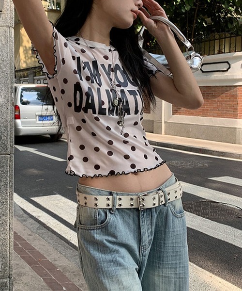 meJane(ミージェーン)の「ドット柄 × BIGロゴ メッシュTシャツ(Tシャツ/カットソー・レディース・ブラック/ホワイト・FREE)」の5枚目の写真