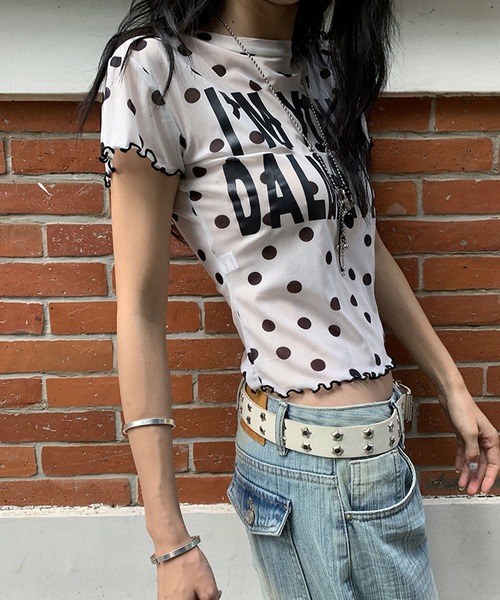 meJane(ミージェーン)の「ドット柄 × BIGロゴ メッシュTシャツ(Tシャツ/カットソー・レディース・ブラック/ホワイト・FREE)」の7枚目の写真