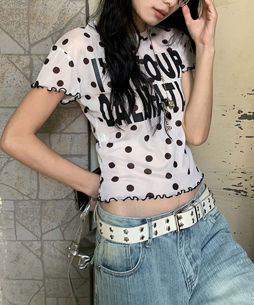 meJane(ミージェーン)の「ドット柄 × BIGロゴ メッシュTシャツ(Tシャツ/カットソー・レディース・ブラック/ホワイト・FREE)」の10枚目の写真