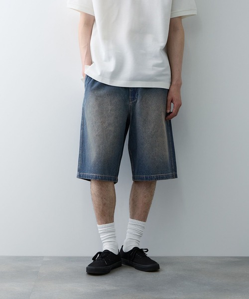 NAVY（ネイビー）の「【NAVY / ネイビー】イージーワイドショーツ（デニムパンツ・メンズ・カモフラージュ/ブラック/ブルー・M/L/XL）」の2枚目の写真
