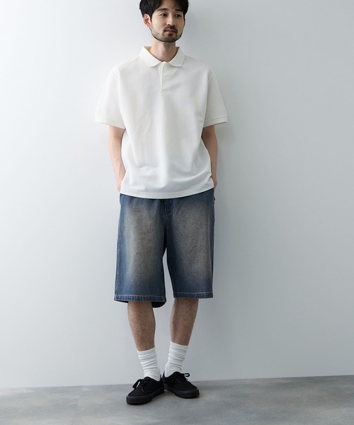 NAVY（ネイビー）の「【NAVY / ネイビー】イージーワイドショーツ（デニムパンツ・メンズ・カモフラージュ/ブラック/ブルー・M/L/XL）」の10枚目の写真