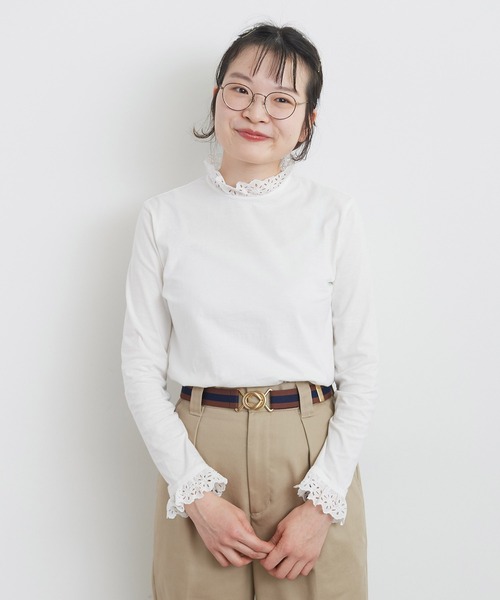 Dot&Stripes CHILD WOMAN(ドットアンドストライプス チャイルドウーマン)の「30/-天竺 コットンレースインナー(Tシャツ/カットソー・レディース・ホワイト・FREE)」の1枚目の写真