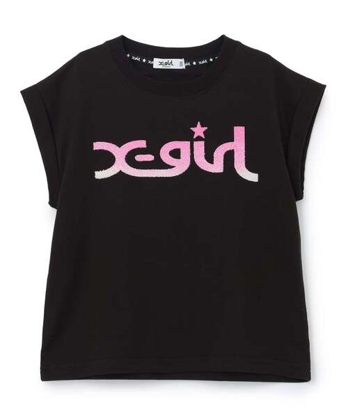 X-girl Stages（エックスガールステージス）の「ビーズ風グラデーションロゴプリント ノースリトップス（タンクトップ・キッズ・ブラック/スモークピンク・110cm/100cm/120cm/140cm/130cm）」の2枚目の写真