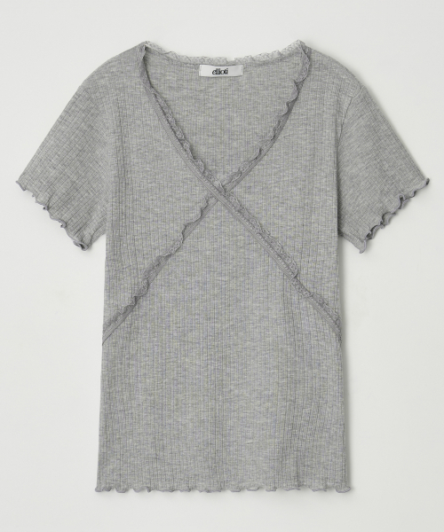 Ellioti(エリオティ)の「Arin Lace Half Ts_3Color(Tシャツ/カットソー・レディース・グレー/ブラック/ホワイト・FREE)」の6枚目の写真