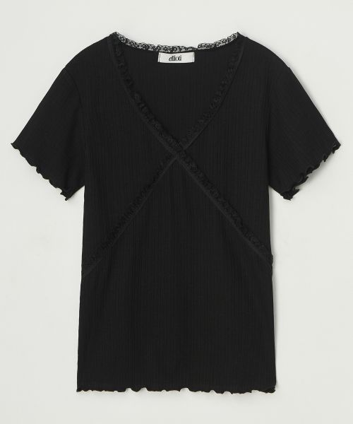 Ellioti(エリオティ)の「Arin Lace Half Ts_3Color(Tシャツ/カットソー・レディース・グレー/ブラック/ホワイト・FREE)」の7枚目の写真