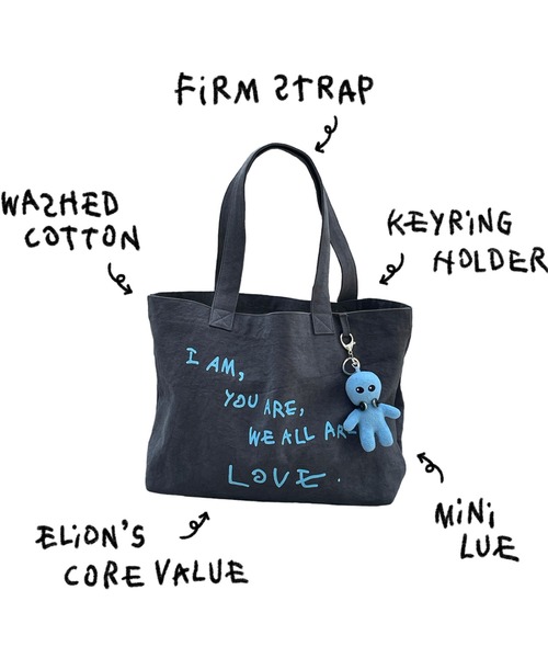 BLUELUE（ブルール）の「「BLUELUE / ブルールー」LOVE BIG トートバッグ（トートバッグ・レディース・チャコールグレー/ピンク/ライトグリーン/レモンイエロー/ブルー・FREE）」の11枚目の写真