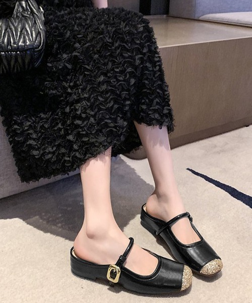 Miniministore（ミニミニストア）の「フラットミュールラメトゥキャップシューズ（パンプス・レディース・シルバー/ブラック・24.0cm/23.5cm/23.0cm/22.5cm/24.5cm）」の4枚目の写真