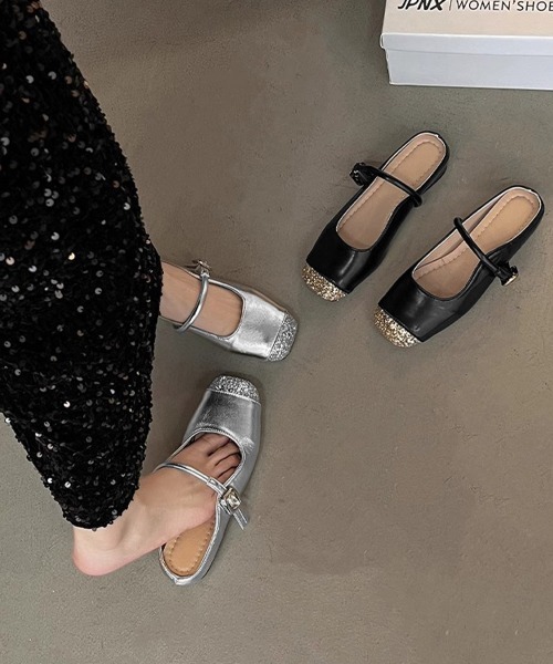 Miniministore（ミニミニストア）の「フラットミュールラメトゥキャップシューズ（パンプス・レディース・シルバー/ブラック・24.0cm/23.5cm/23.0cm/22.5cm/24.5cm）」の20枚目の写真