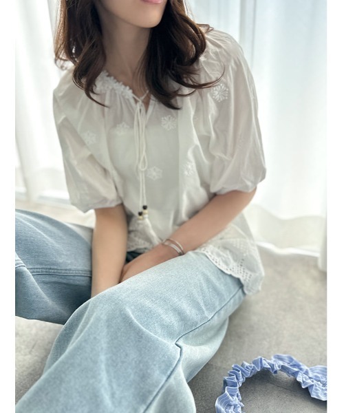 fifth（フィフス）の「キーネックレース5分袖ブラウス（シャツ/ブラウス・レディース・ライトベージュ/ホワイト・M）」の14枚目の写真