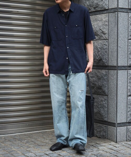 ATON(エイトン)の「【ATON/エイトン】COTTON SILK VIERA LOOSE FIT HALF SLEEVE SHIRT(シャツ/ブラウス・メンズ・ネイビー/グリーン・2/4/6)」の4枚目の写真