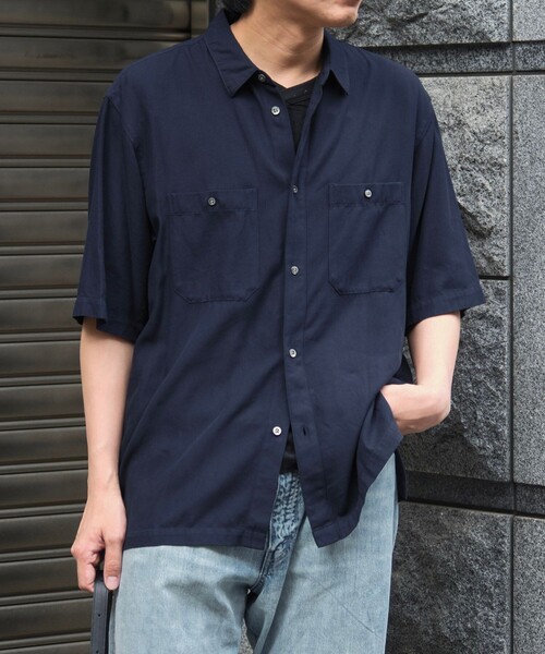 ATON(エイトン) 半袖シャツブラウス サイズ01 S レディース - ダークネイビー ATON(エイトン) 半袖シャツブラウス サイズ01 S レディース