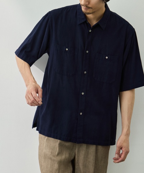 ATON(エイトン)の「【ATON/エイトン】COTTON SILK VIERA LOOSE FIT HALF SLEEVE SHIRT(シャツ/ブラウス・メンズ・ネイビー/グリーン・2/4/6)」の12枚目の写真