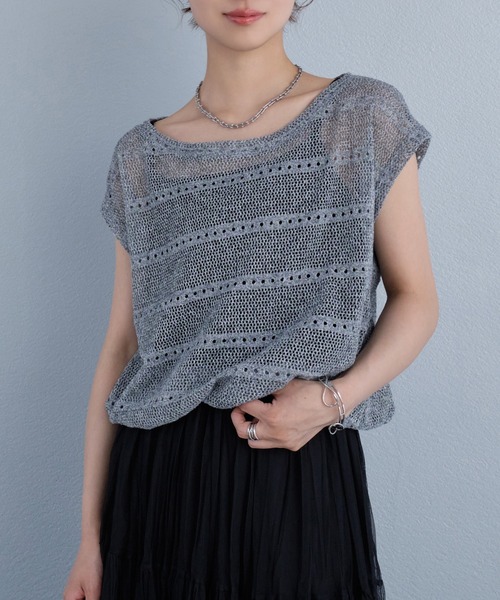 murea（ミュレア）の「レイヤード風ローゲージ半袖サマーニットトップス（Tシャツ/カットソー・レディース・ホワイト/イエロー/グレー・FREE）」の2枚目の写真