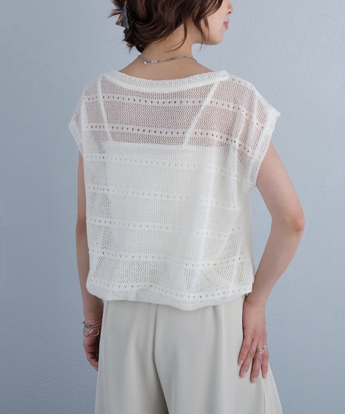 murea（ミュレア）の「レイヤード風ローゲージ半袖サマーニットトップス（Tシャツ/カットソー・レディース・ホワイト/イエロー/グレー・FREE）」の8枚目の写真