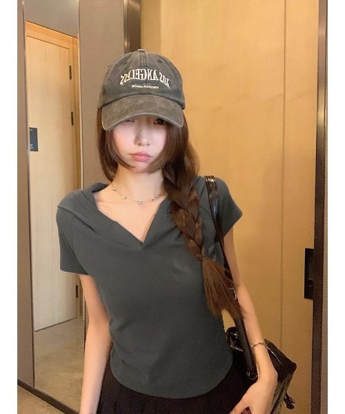 LAMPOON（ランプーン）の「スキッパーフードTシャツ（Tシャツ/カットソー・レディース・グレー/ブラック・LARGE/MEDIUM）」の11枚目の写真