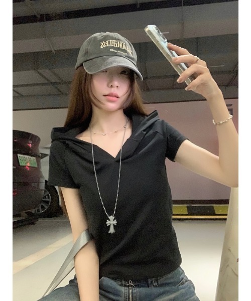 LAMPOON（ランプーン）の「スキッパーフードTシャツ（Tシャツ/カットソー・レディース・グレー/ブラック・LARGE/MEDIUM）」の5枚目の写真