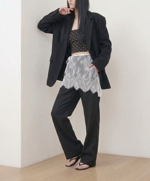 dream in the cradle(ドリームインザクレイドル)の「レースラップスカート付 ワイドパンツ セットアップ(その他パンツ・レディース・ホワイト/ブラック・FREE)」の1枚目の写真