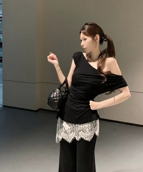 dream in the cradle(ドリームインザクレイドル)の「レースラップスカート付 ワイドパンツ セットアップ(その他パンツ・レディース・ホワイト/ブラック・FREE)」の5枚目の写真