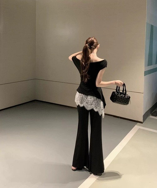 dream in the cradle(ドリームインザクレイドル)の「レースラップスカート付 ワイドパンツ セットアップ(その他パンツ・レディース・ホワイト/ブラック・FREE)」の3枚目の写真