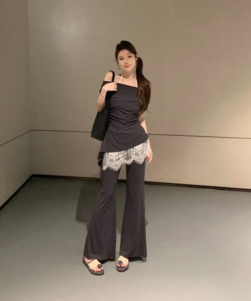 dream in the cradle(ドリームインザクレイドル)の「レースラップスカート付 ワイドパンツ セットアップ(その他パンツ・レディース・ホワイト/ブラック・FREE)」の4枚目の写真