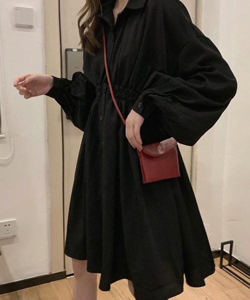 Jayro(ジャイロ)の「ウエストマークシャツワンピース(ワンピース・レディース・ブラック/ホワイト・FREE)」の1枚目の写真