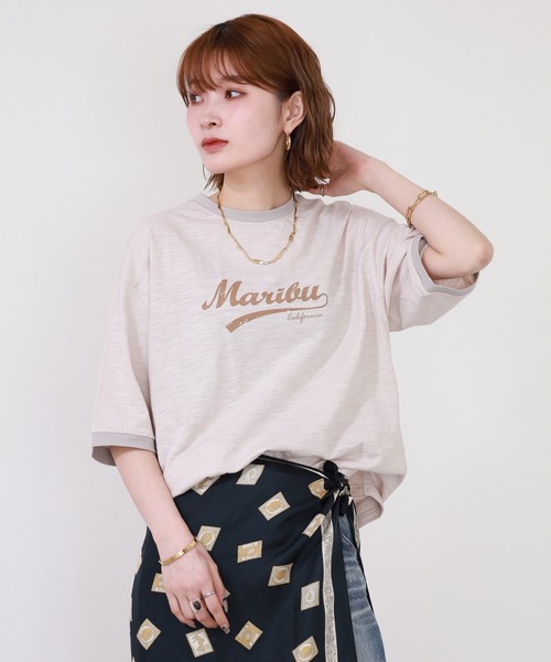 Arinomama(アリノママ)の「Arinomama 170g スラブ天竺 RELAX ロゴ プリント リンガー Tシャツ 半袖(Tシャツ/カットソー・レディース・ブラック/アイボリー/ネイビー・FREE)」の1枚目の写真