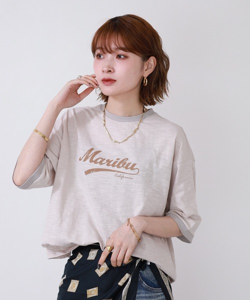 Arinomama(アリノママ)の「Arinomama 170g スラブ天竺 RELAX ロゴ プリント リンガー Tシャツ 半袖(Tシャツ/カットソー・レディース・ブラック/アイボリー/ネイビー・FREE)」の4枚目の写真