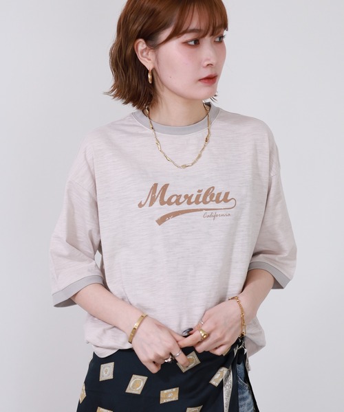 Arinomama(アリノママ)の「Arinomama 170g スラブ天竺 RELAX ロゴ プリント リンガー Tシャツ 半袖(Tシャツ/カットソー・レディース・ブラック/アイボリー/ネイビー・FREE)」の5枚目の写真