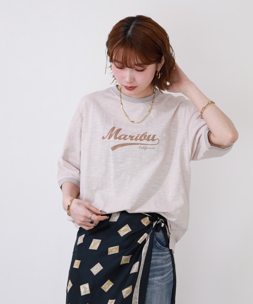 Arinomama(アリノママ)の「Arinomama 170g スラブ天竺 RELAX ロゴ プリント リンガー Tシャツ 半袖(Tシャツ/カットソー・レディース・ブラック/アイボリー/ネイビー・FREE)」の6枚目の写真