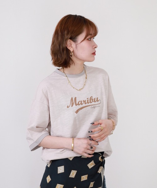 Arinomama(アリノママ)の「Arinomama 170g スラブ天竺 RELAX ロゴ プリント リンガー Tシャツ 半袖(Tシャツ/カットソー・レディース・ブラック/アイボリー/ネイビー・FREE)」の8枚目の写真