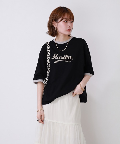 Arinomama(アリノママ)の「Arinomama 170g スラブ天竺 RELAX ロゴ プリント リンガー Tシャツ 半袖(Tシャツ/カットソー・レディース・ブラック/アイボリー/ネイビー・FREE)」の11枚目の写真