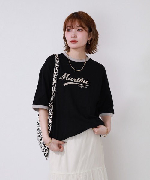 Arinomama(アリノママ)の「Arinomama 170g スラブ天竺 RELAX ロゴ プリント リンガー Tシャツ 半袖(Tシャツ/カットソー・レディース・ブラック/アイボリー/ネイビー・FREE)」の12枚目の写真