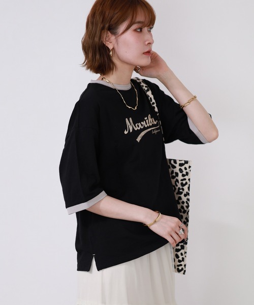 Arinomama(アリノママ)の「Arinomama 170g スラブ天竺 RELAX ロゴ プリント リンガー Tシャツ 半袖(Tシャツ/カットソー・レディース・ブラック/アイボリー/ネイビー・FREE)」の14枚目の写真
